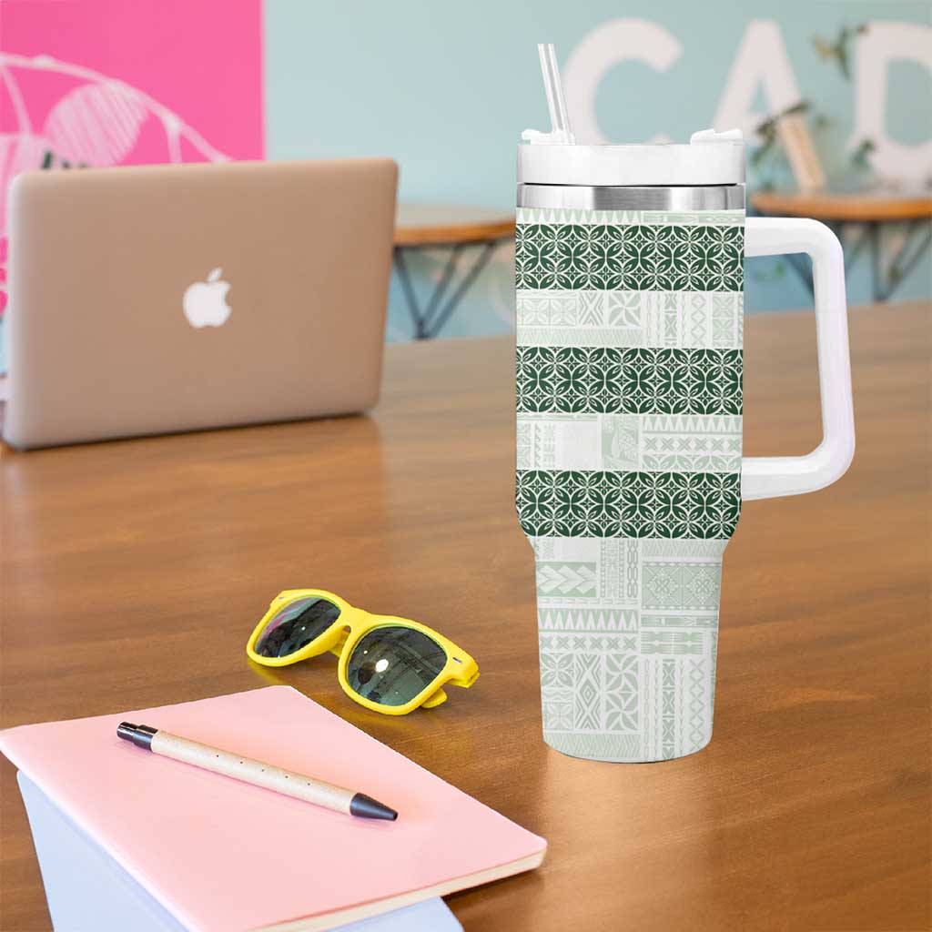 Samoa Siapo Green Trimmed Tumbler With Handle Samoa White Sunday LT01 - Polynesian Pride