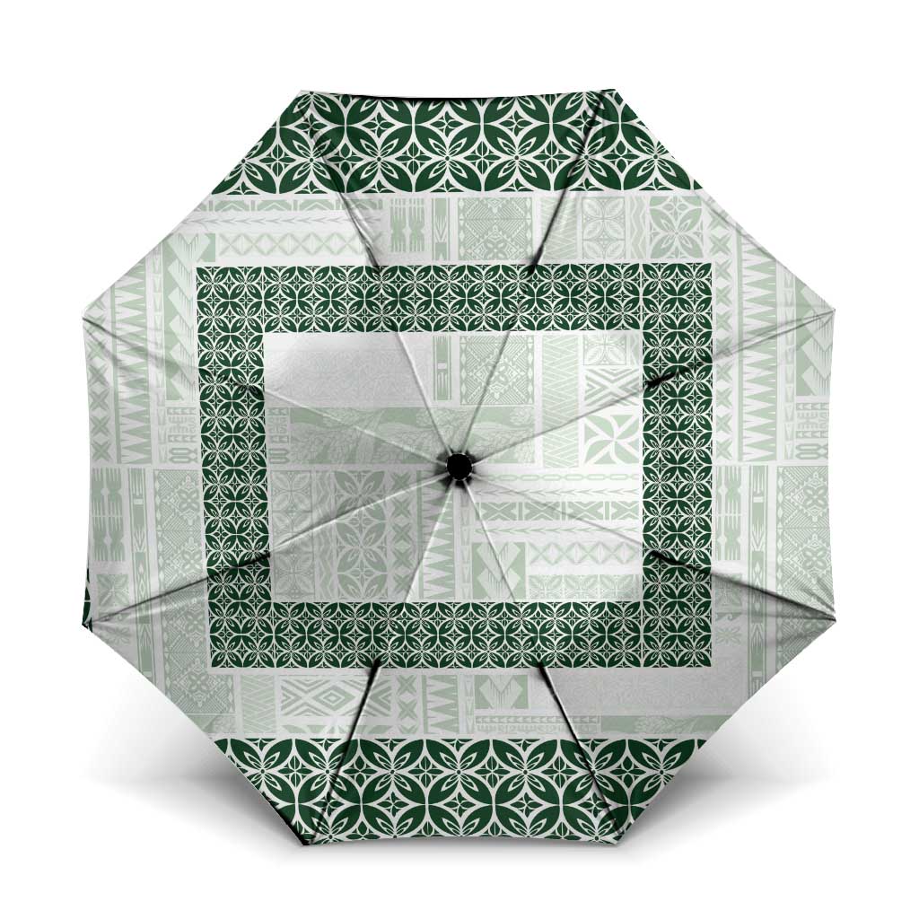Samoa Siapo Green Trimmed Umbrella Samoa White Sunday LT01 One Size Folded 11.42 inch Opened Diameter 37.4 inch Green - Polynesian Pride