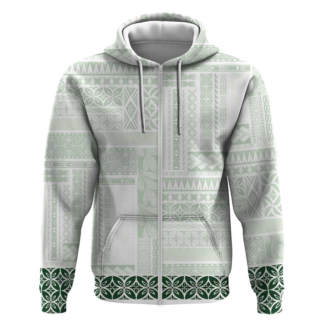 Samoa Siapo Green Trimmed Zip Hoodie Samoa White Sunday LT01 Zip Hoodie Green - Polynesian Pride
