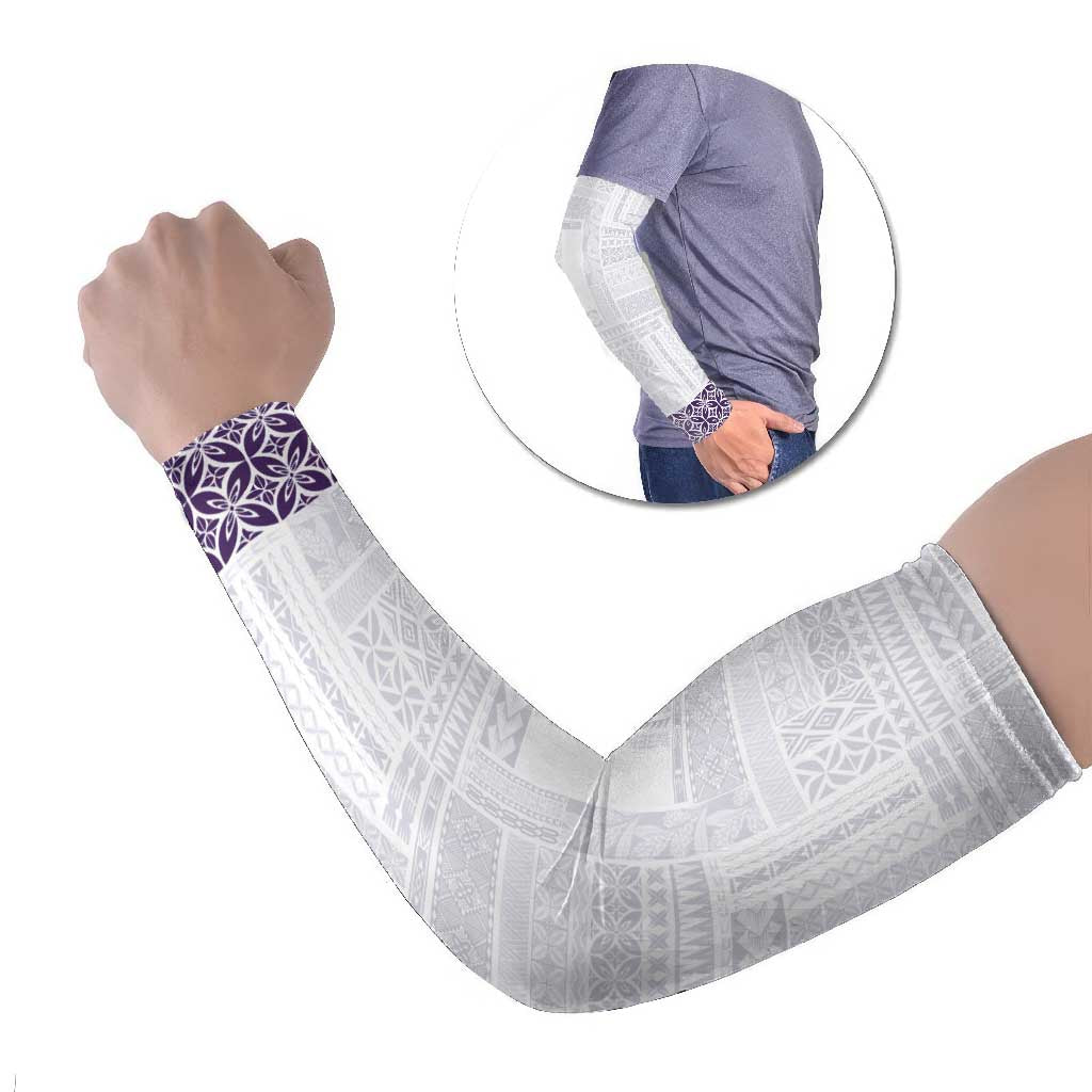 Samoa Siapo Purple Trimmed Arm Sleeves Samoa White Sunday LT01 Set of 2 Purple - Polynesian Pride