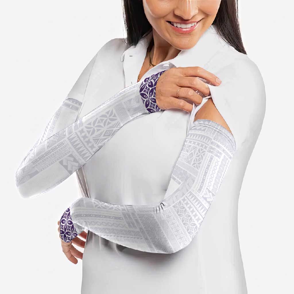 Samoa Siapo Purple Trimmed Arm Sleeves Samoa White Sunday LT01 - Polynesian Pride