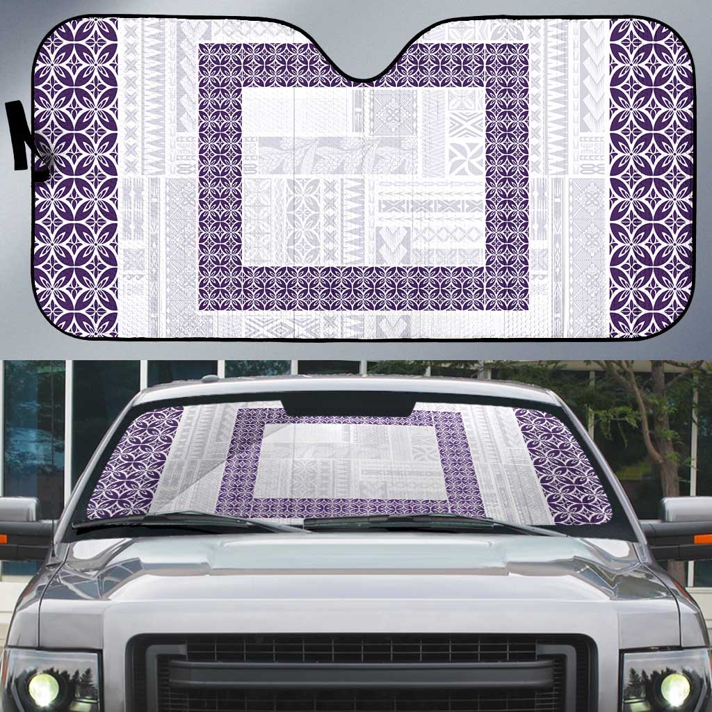 Samoa Siapo Purple Trimmed Auto Sun Shade Samoa White Sunday LT01 Purple - Polynesian Pride