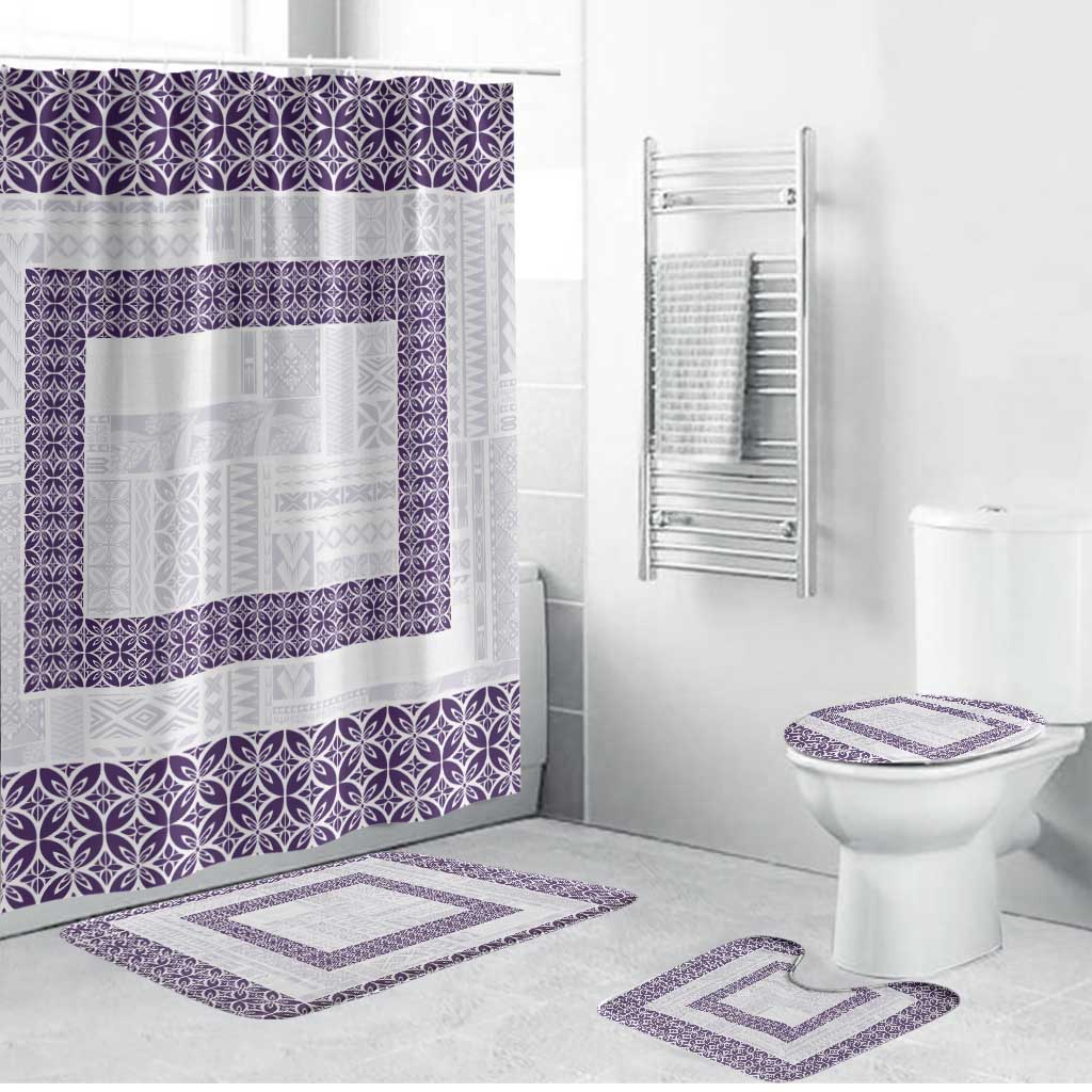 Samoa Siapo Purple Trimmed Bathroom Set Samoa White Sunday LT01 Bathroom Set (4 pcs) Purple - Polynesian Pride
