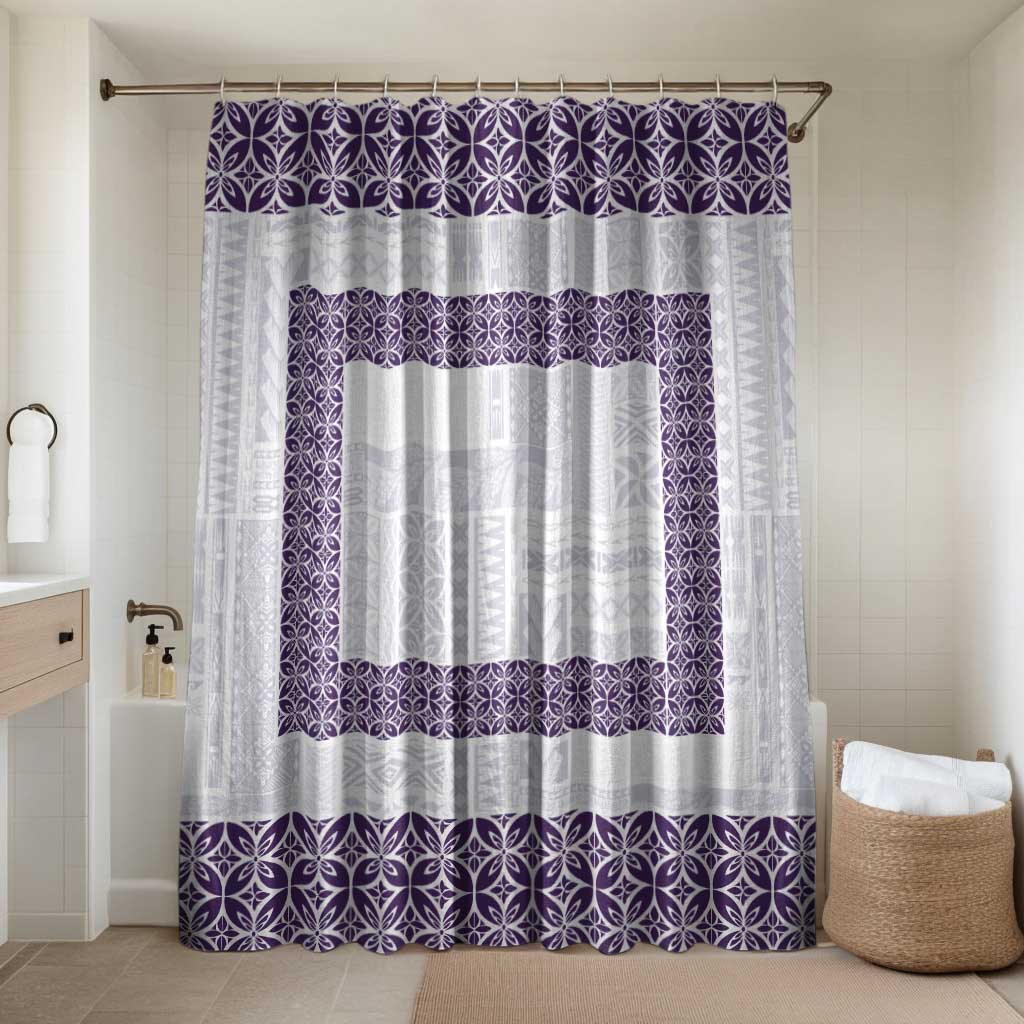 Samoa Siapo Purple Trimmed Bathroom Set Samoa White Sunday LT01 Shower Curtain Only Purple - Polynesian Pride