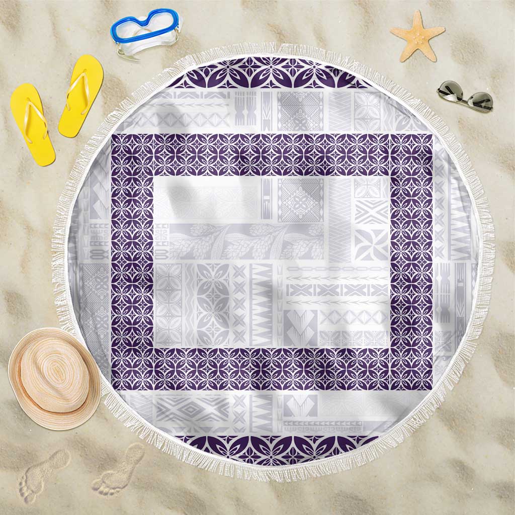 Samoa Siapo Purple Trimmed Beach Blanket Samoa White Sunday LT01 One Size 150cm Purple - Polynesian Pride