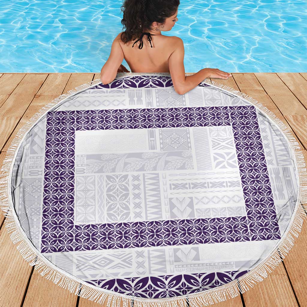 Samoa Siapo Purple Trimmed Beach Blanket Samoa White Sunday LT01 - Polynesian Pride