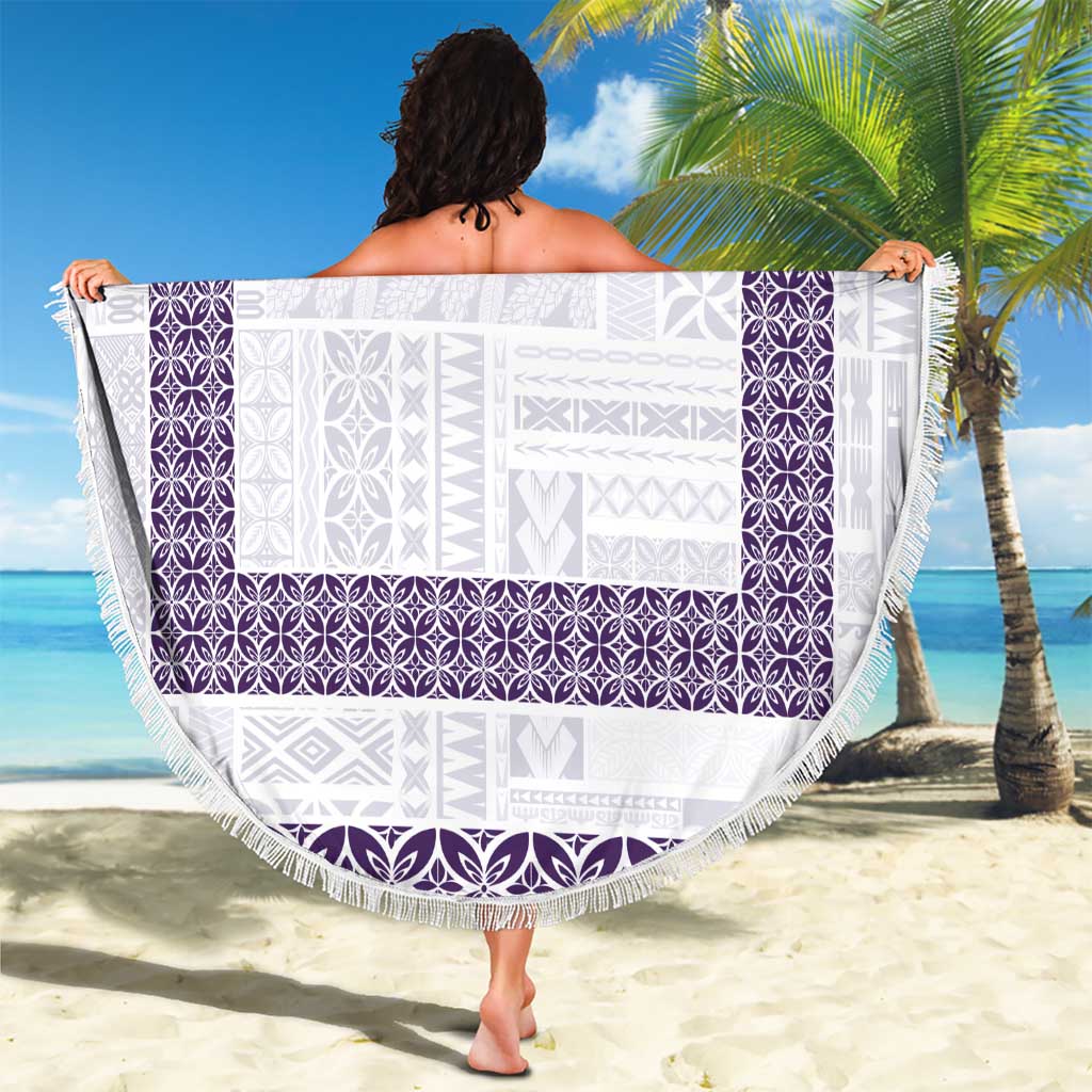 Samoa Siapo Purple Trimmed Beach Blanket Samoa White Sunday LT01 - Polynesian Pride
