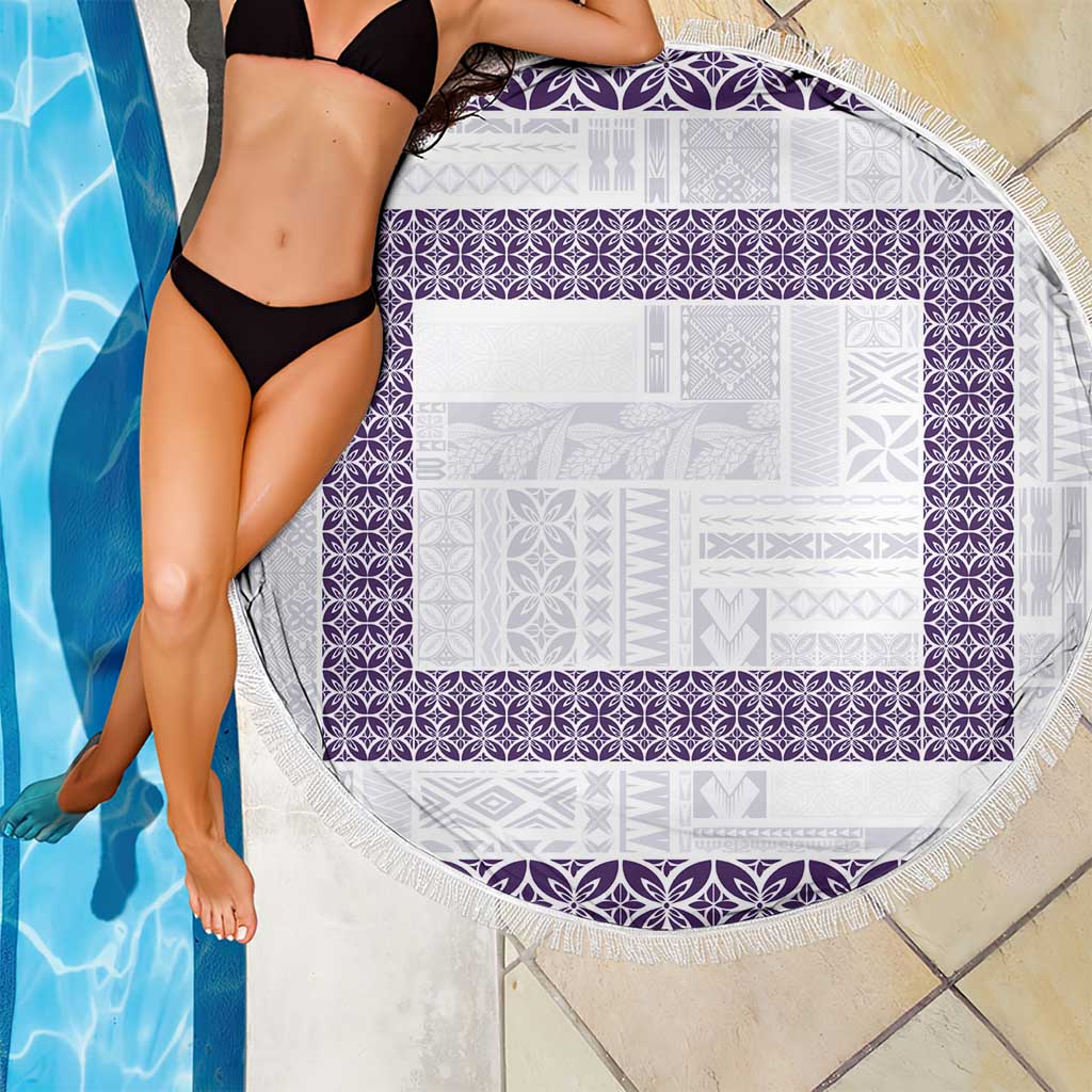 Samoa Siapo Purple Trimmed Beach Blanket Samoa White Sunday LT01 - Polynesian Pride