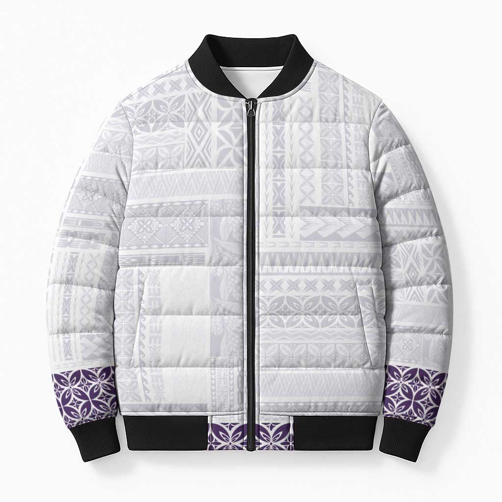 Samoa Siapo Purple Trimmed Bomber Puffer Jacket Samoa White Sunday LT01 Unisex Purple - Polynesian Pride