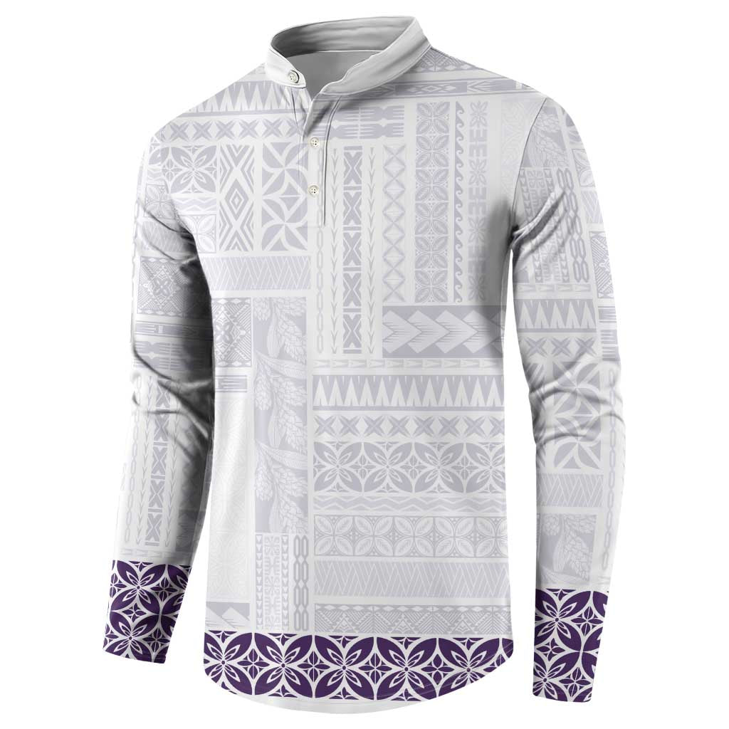 Samoa Siapo Purple Trimmed Button Sweatshirt Samoa White Sunday LT01 - Polynesian Pride