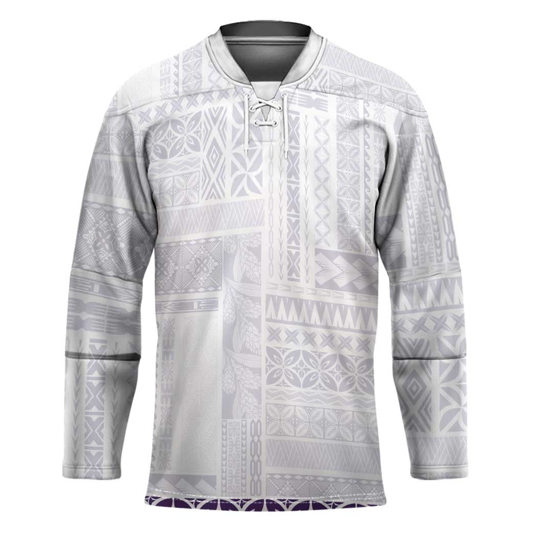 Samoa Siapo Purple Trimmed Hockey Jersey Samoa White Sunday LT01 Unisex Purple - Polynesian Pride