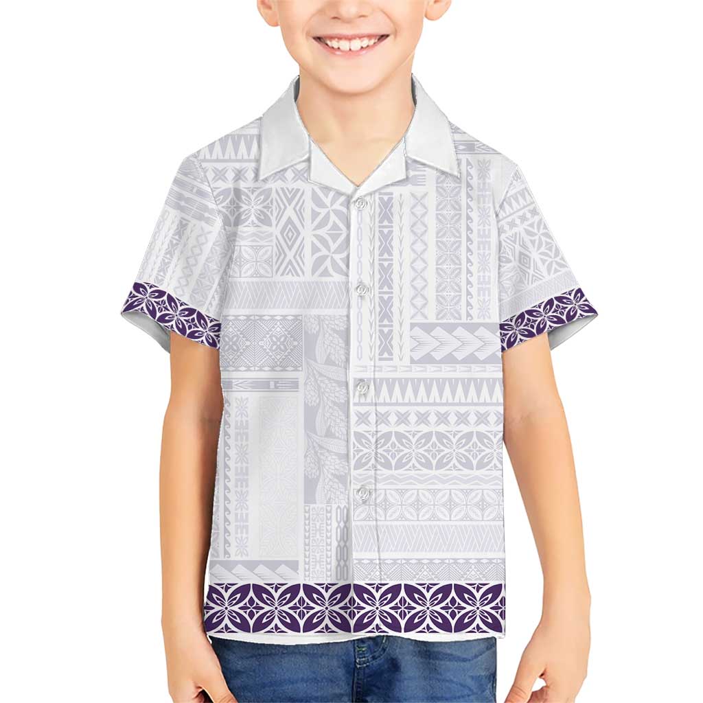 Samoa Siapo Purple Trimmed Kid Hawaiian Shirt Samoa White Sunday LT01 Kid Purple - Polynesian Pride