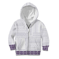 Samoa Siapo Purple Trimmed Kid Hoodie Samoa White Sunday LT01 Zip Hoodie Purple - Polynesian Pride