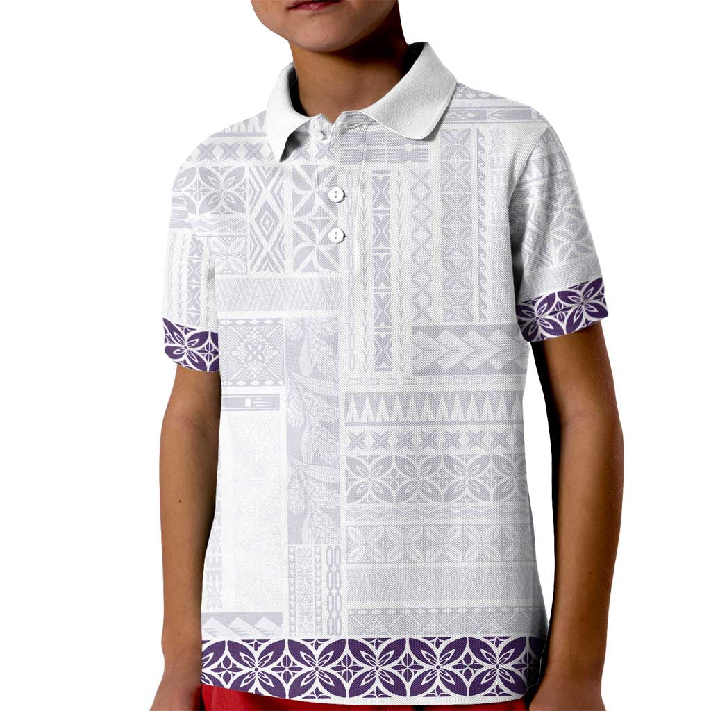Samoa Siapo Purple Trimmed Kid Polo Shirt Samoa White Sunday LT01 Kid Purple - Polynesian Pride