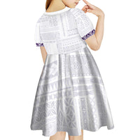 Samoa Siapo Purple Trimmed Kid Short Sleeve Dress Samoa White Sunday LT01 - Polynesian Pride