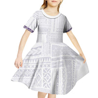 Samoa Siapo Purple Trimmed Kid Short Sleeve Dress Samoa White Sunday LT01 - Polynesian Pride