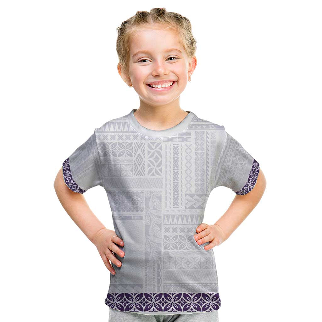 Samoa Siapo Purple Trimmed Kid T Shirt Samoa White Sunday LT01 Purple - Polynesian Pride