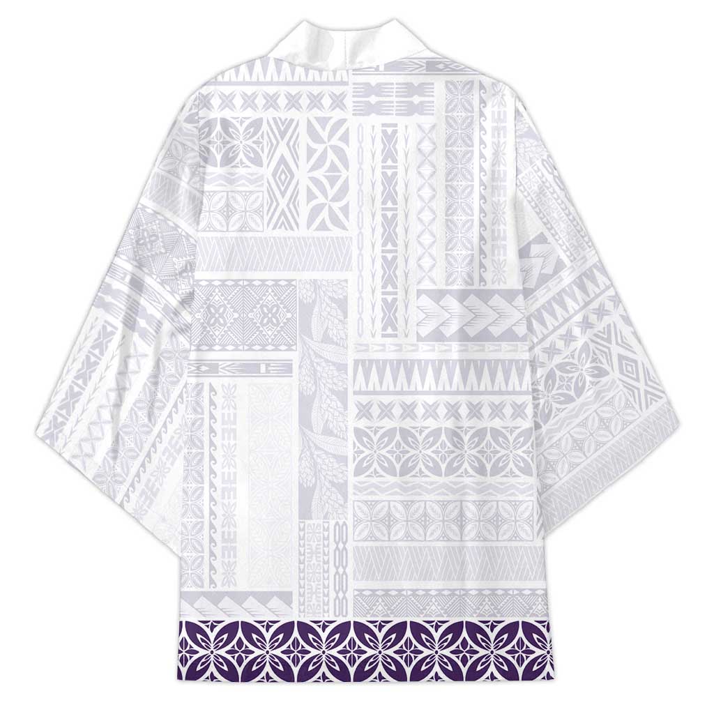 Samoa Siapo Purple Trimmed Kimono Samoa White Sunday LT01 - Polynesian Pride