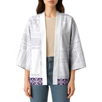 Samoa Siapo Purple Trimmed Kimono Samoa White Sunday LT01 - Polynesian Pride