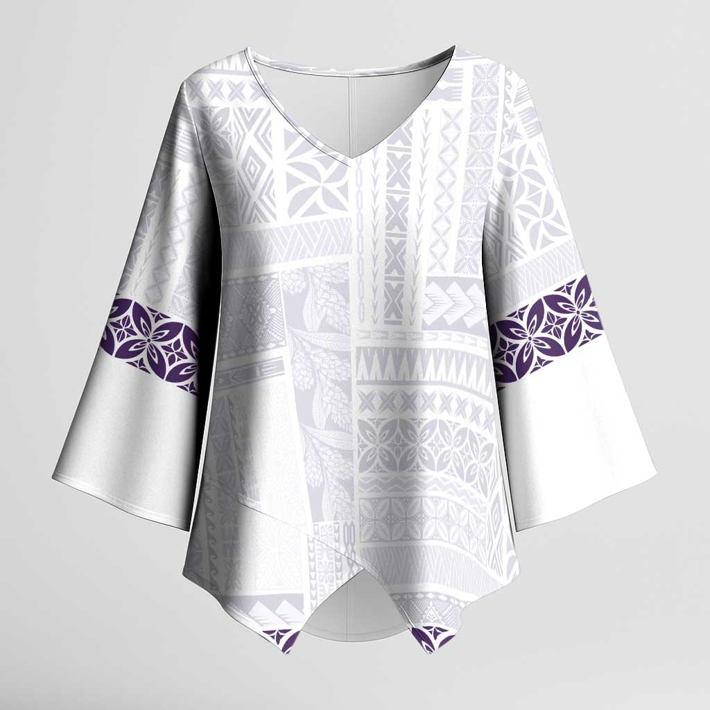 Samoa Siapo Purple Trimmed Kimono Sleeve Blouse Samoa White Sunday LT01 Female Purple - Polynesian Pride