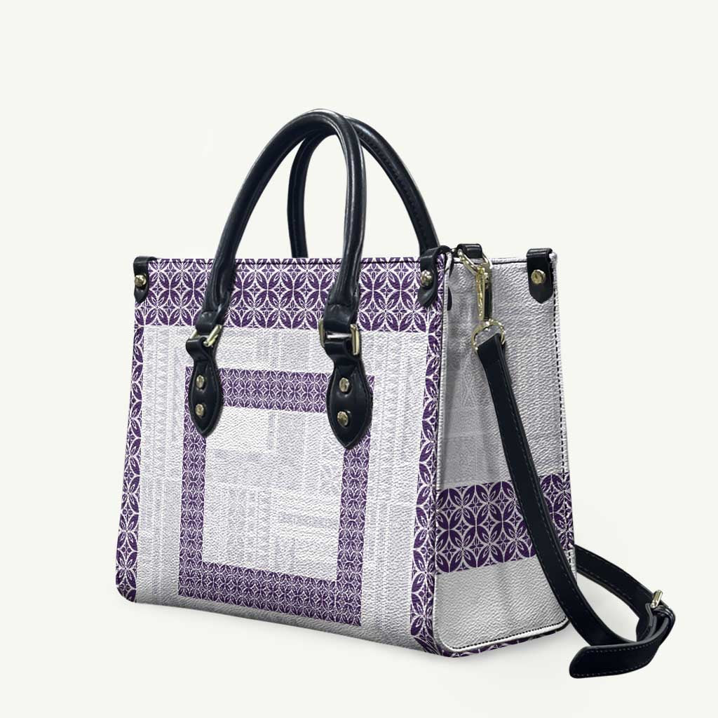 Samoa Siapo Purple Trimmed Leather Bag Samoa White Sunday LT01 Purple - Polynesian Pride