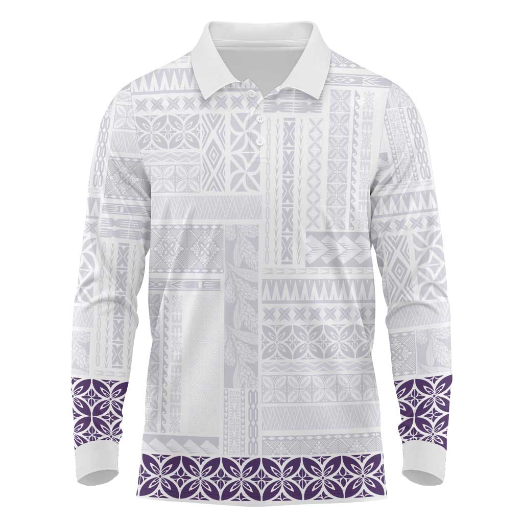 Samoa Siapo Purple Trimmed Long Sleeve Polo Shirt Samoa White Sunday LT01 Purple - Polynesian Pride