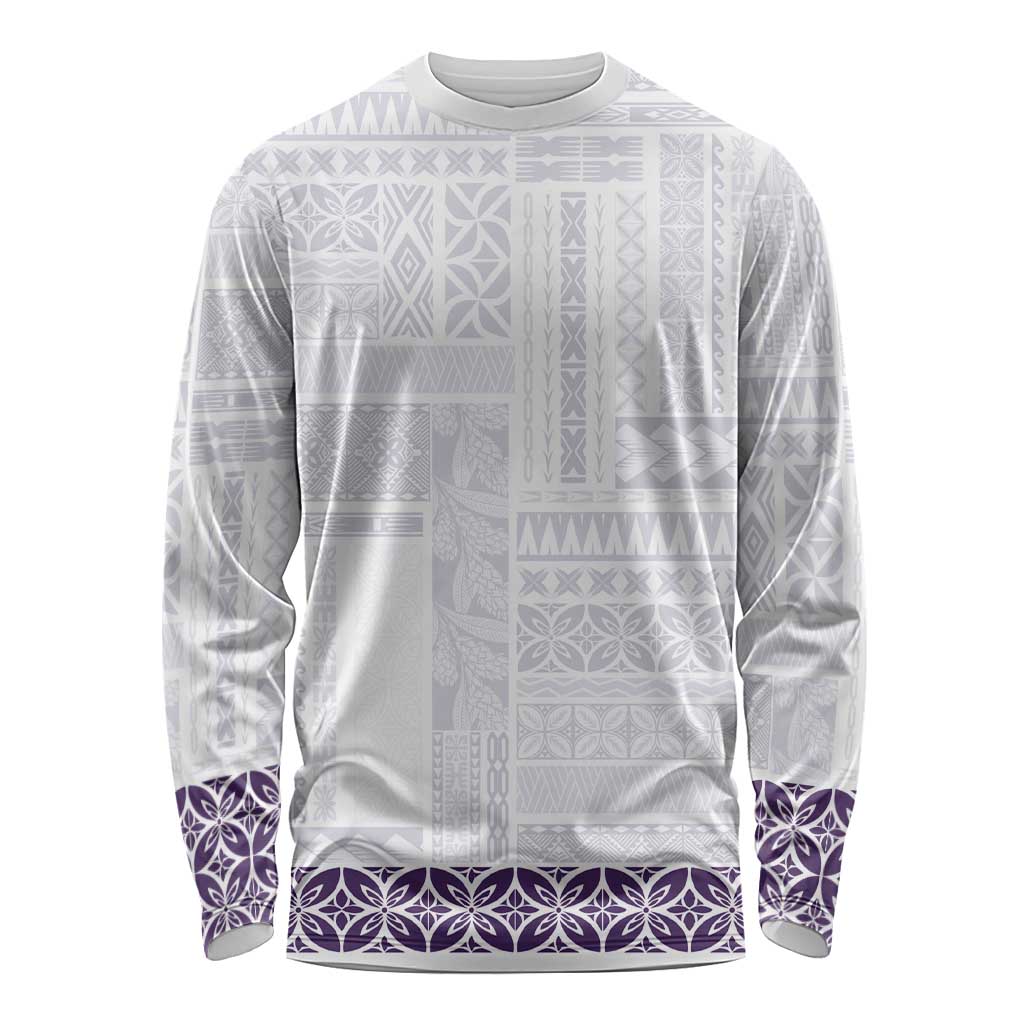 Samoa Siapo Purple Trimmed Long Sleeve Shirt Samoa White Sunday LT01 Unisex Purple - Polynesian Pride