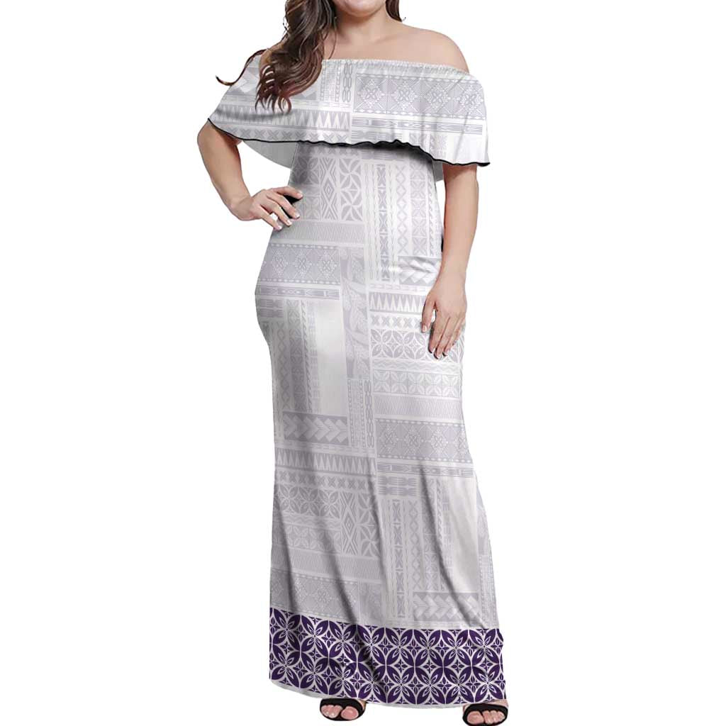 Samoa Siapo Purple Trimmed Off Shoulder Maxi Dress Samoa White Sunday LT01 Women Purple - Polynesian Pride