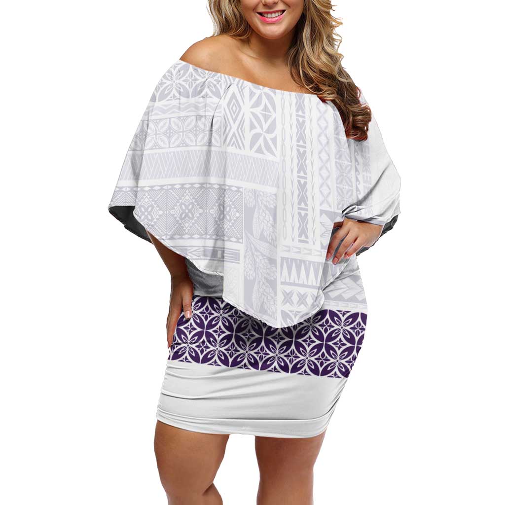 Samoa Siapo Purple Trimmed Off Shoulder Short Dress Samoa White Sunday LT01 Women Purple - Polynesian Pride