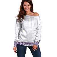 Samoa Siapo Purple Trimmed Off Shoulder Sweater Samoa White Sunday LT01 Women Purple - Polynesian Pride