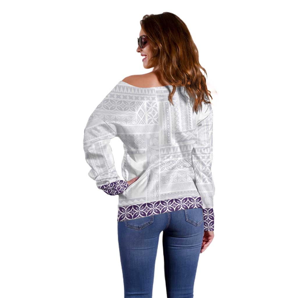 Samoa Siapo Purple Trimmed Off Shoulder Sweater Samoa White Sunday LT01 - Polynesian Pride