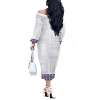 Samoa Siapo Purple Trimmed Off The Shoulder Long Sleeve Dress Samoa White Sunday LT01 - Polynesian Pride