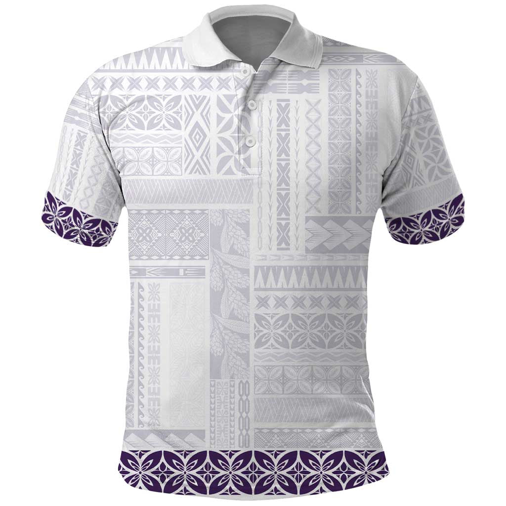 Samoa Siapo Purple Trimmed Polo Shirt Samoa White Sunday LT01 Purple - Polynesian Pride