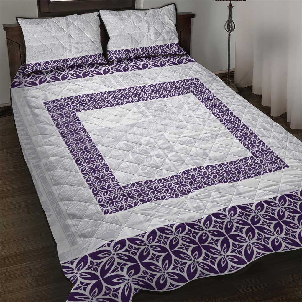 Samoa Siapo Purple Trimmed Quilt Bed Set Samoa White Sunday LT01 Purple - Polynesian Pride