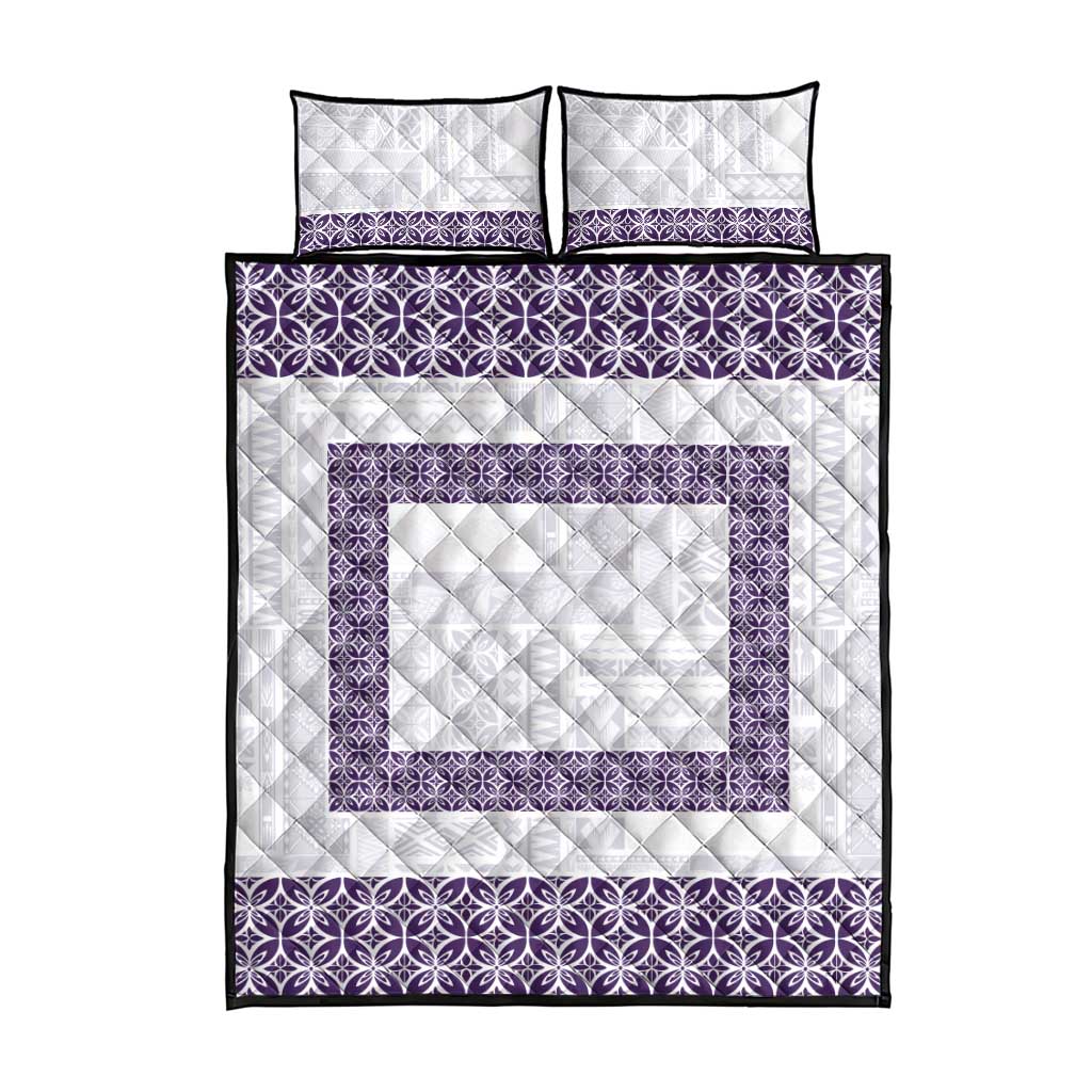 Samoa Siapo Purple Trimmed Quilt Bed Set Samoa White Sunday LT01 - Polynesian Pride