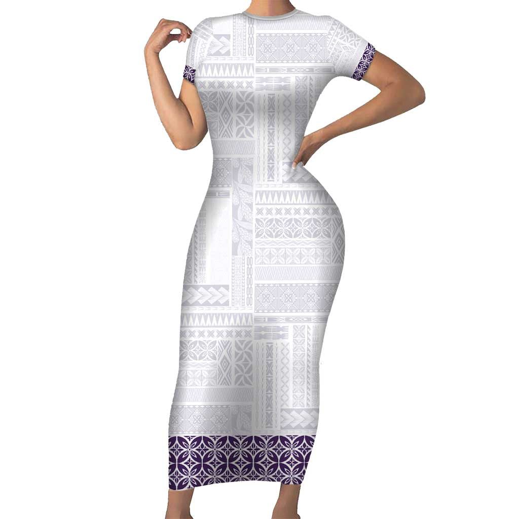 Samoa Siapo Purple Trimmed Short Sleeve Bodycon Dress Samoa White Sunday LT01 Long Dress Purple - Polynesian Pride