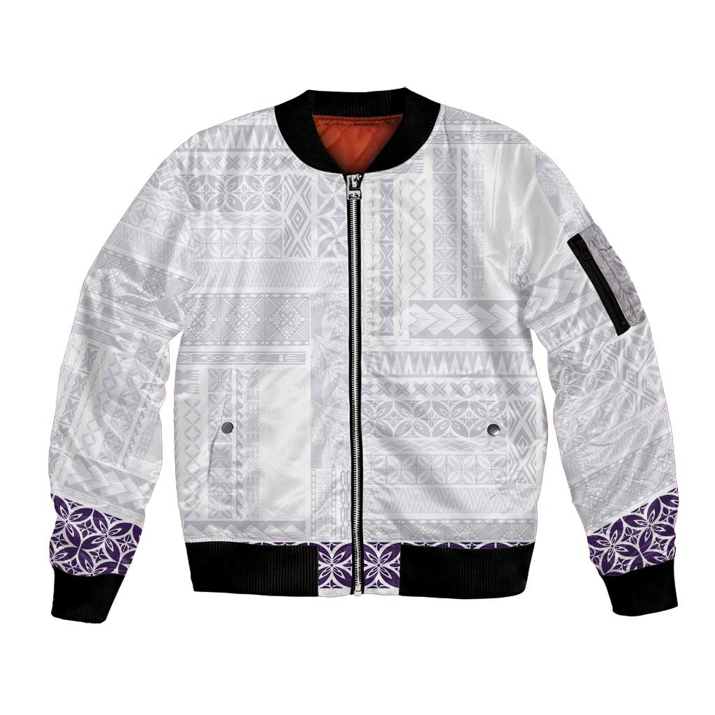 Samoa Siapo Purple Trimmed Sleeve Zip Bomber Jacket Samoa White Sunday LT01 Unisex Purple - Polynesian Pride