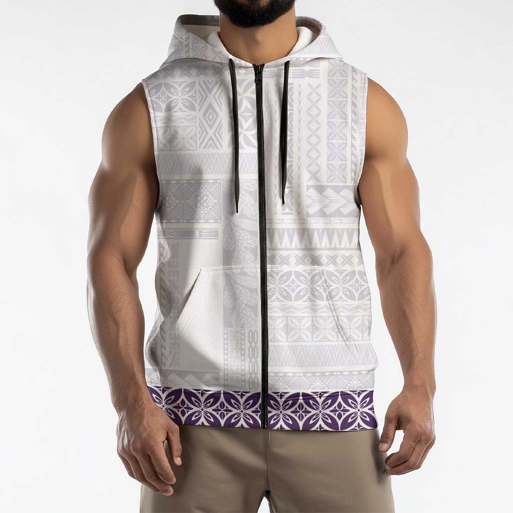 Samoa Siapo Purple Trimmed Sleeveless Zip Hoodie Samoa White Sunday LT01 - Polynesian Pride