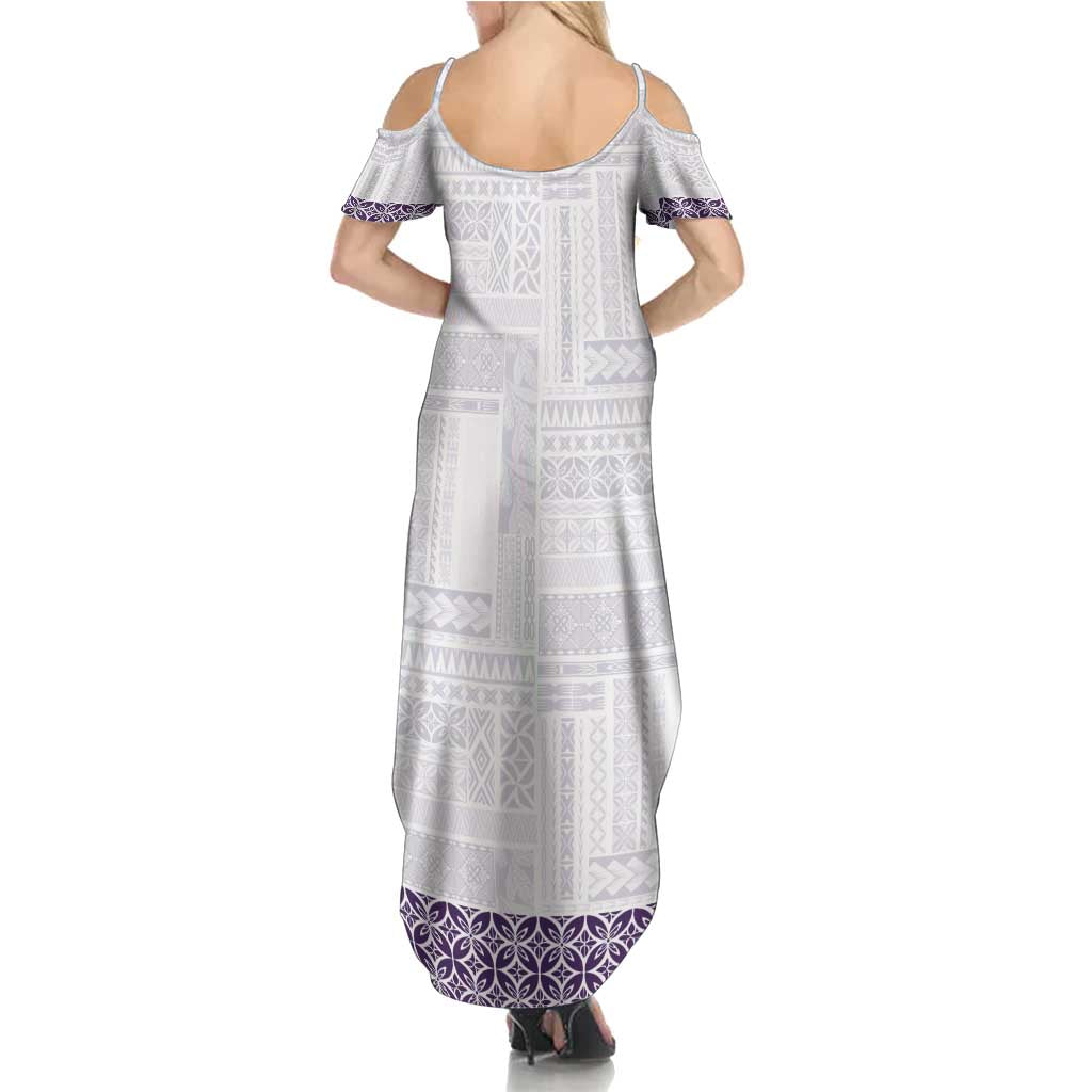 Samoa Siapo Purple Trimmed Summer Maxi Dress Samoa White Sunday LT01 - Polynesian Pride