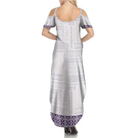 Samoa Siapo Purple Trimmed Summer Maxi Dress Samoa White Sunday LT01 - Polynesian Pride