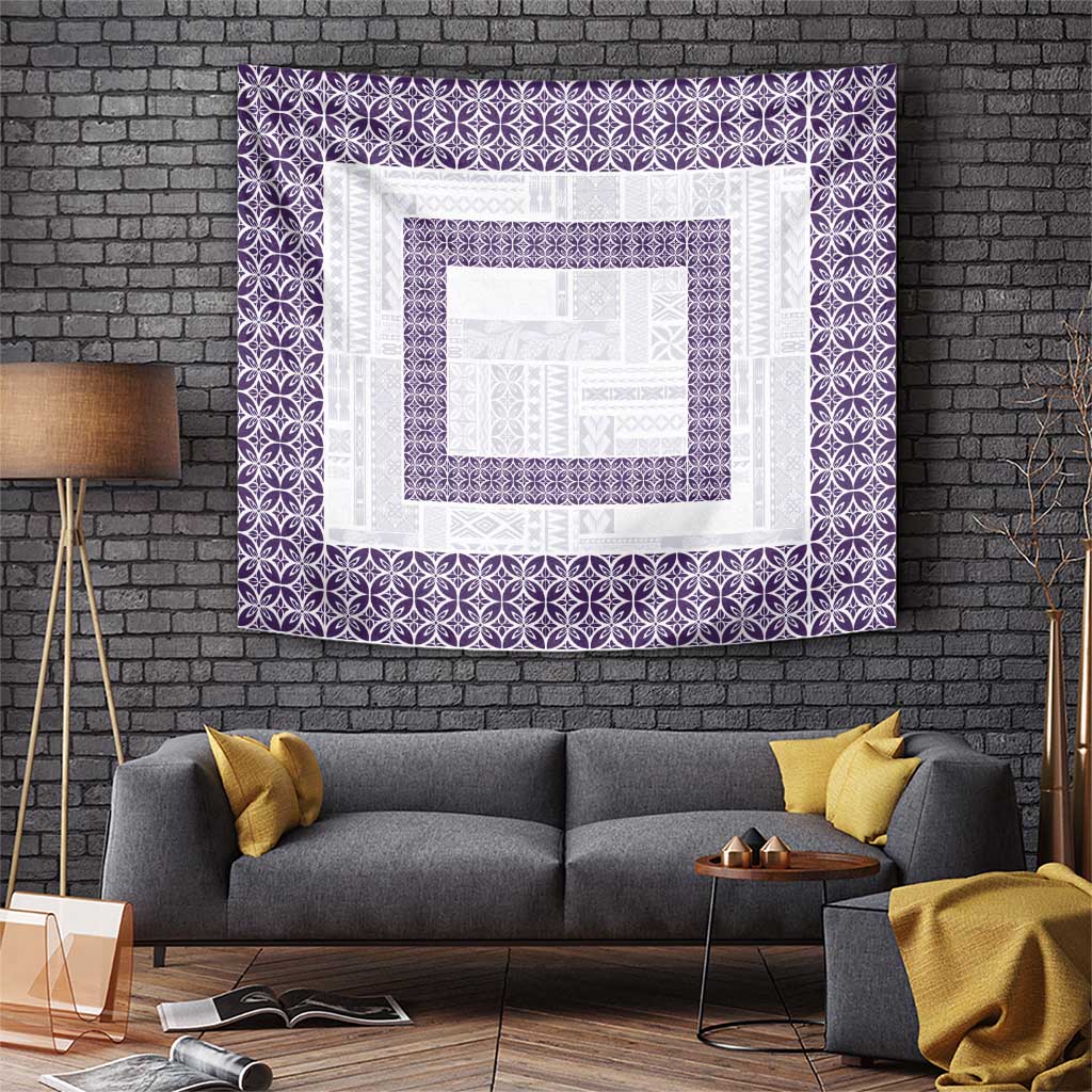 Samoa Siapo Purple Trimmed Tapestry Samoa White Sunday LT01 Purple - Polynesian Pride