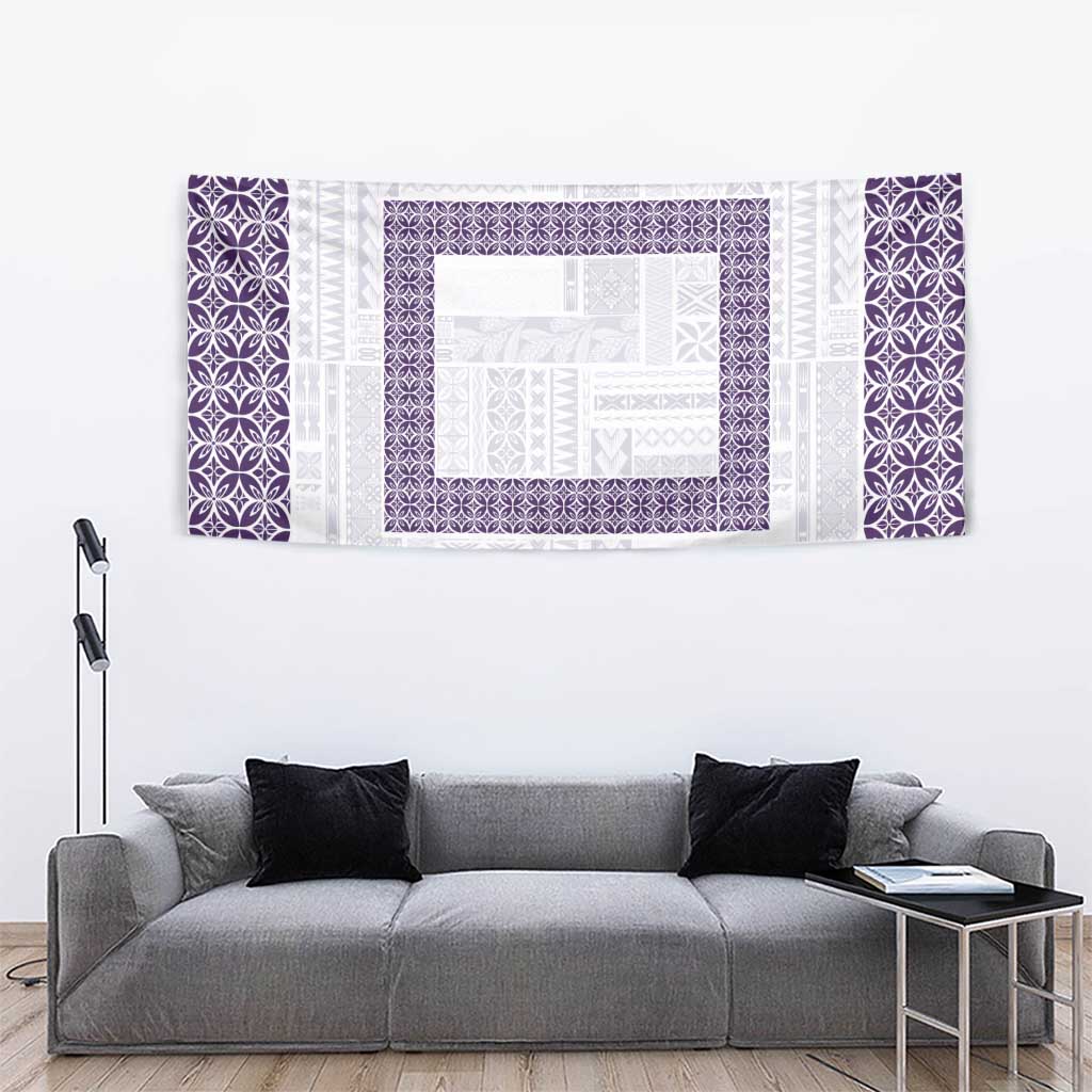 Samoa Siapo Purple Trimmed Tapestry Samoa White Sunday LT01 - Polynesian Pride