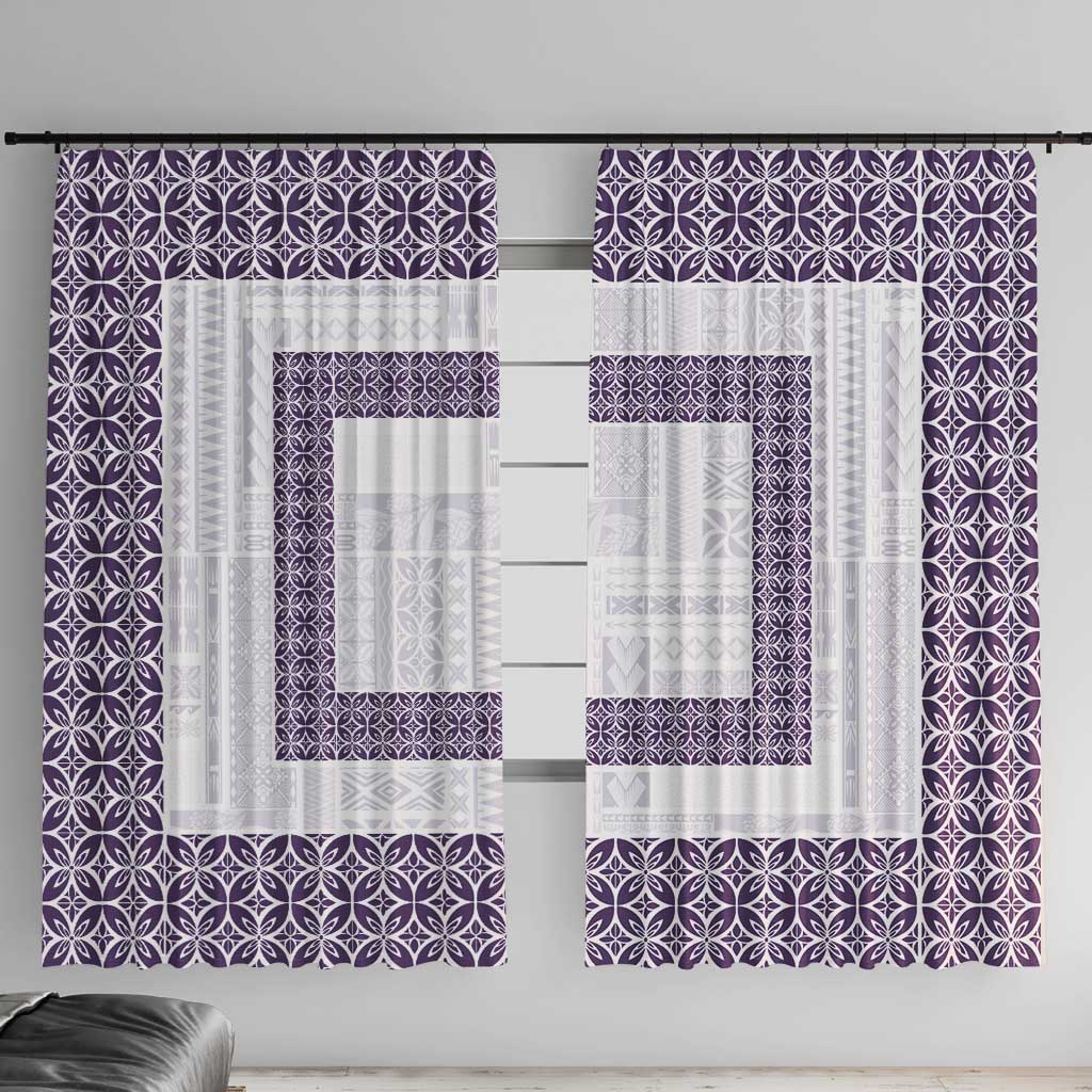 Samoa Siapo Purple Trimmed Window Curtain Samoa White Sunday LT01 With Hooks Purple - Polynesian Pride