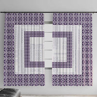 Samoa Siapo Purple Trimmed Window Curtain Samoa White Sunday LT01 With Hooks Purple - Polynesian Pride