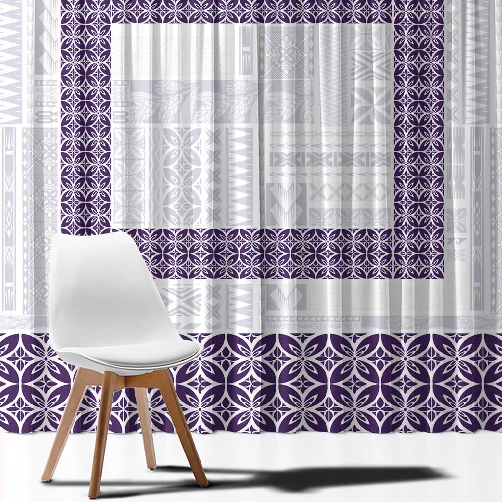 Samoa Siapo Purple Trimmed Window Curtain Samoa White Sunday LT01 - Polynesian Pride