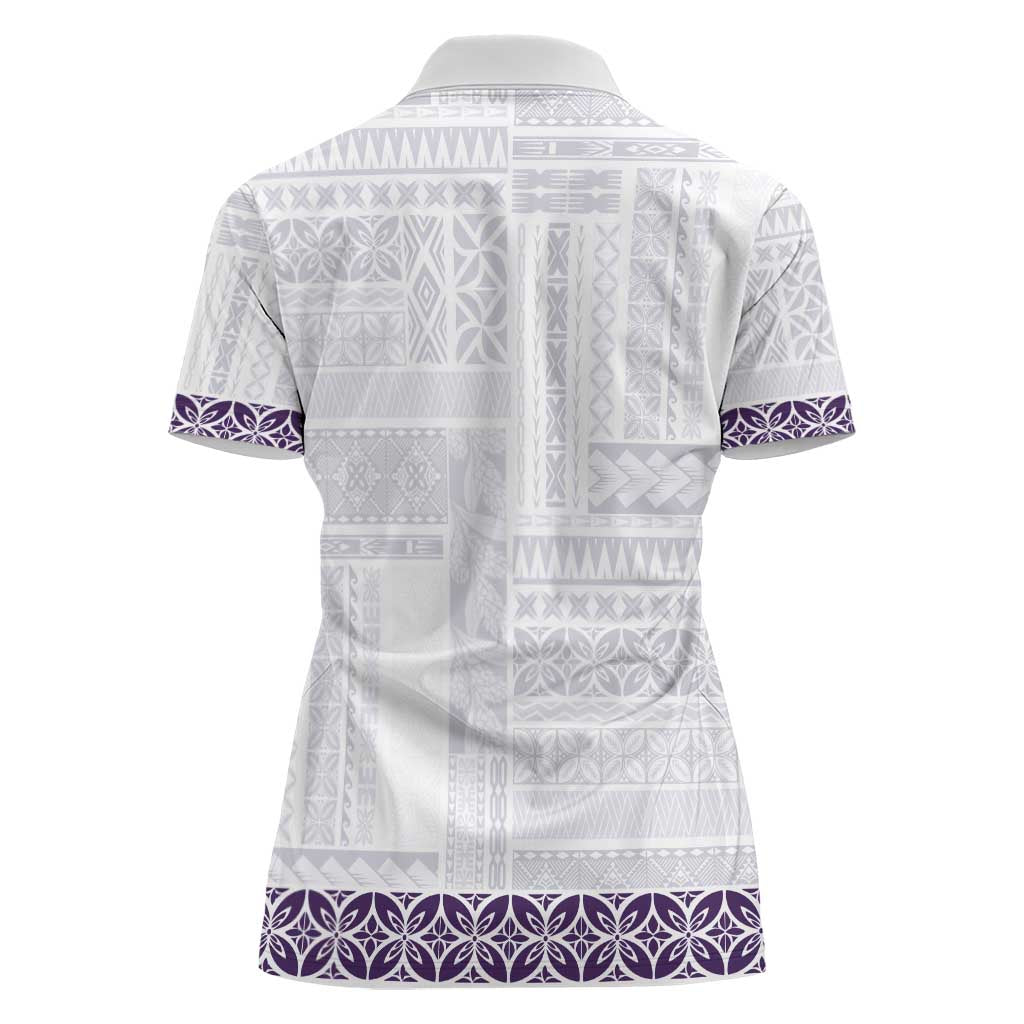 Samoa Siapo Purple Trimmed Women Polo Shirt Samoa White Sunday LT01 - Polynesian Pride