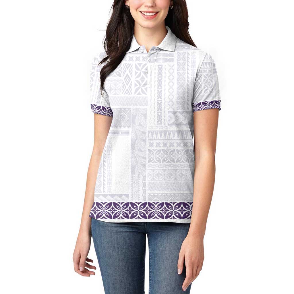 Samoa Siapo Purple Trimmed Women Polo Shirt Samoa White Sunday LT01 - Polynesian Pride