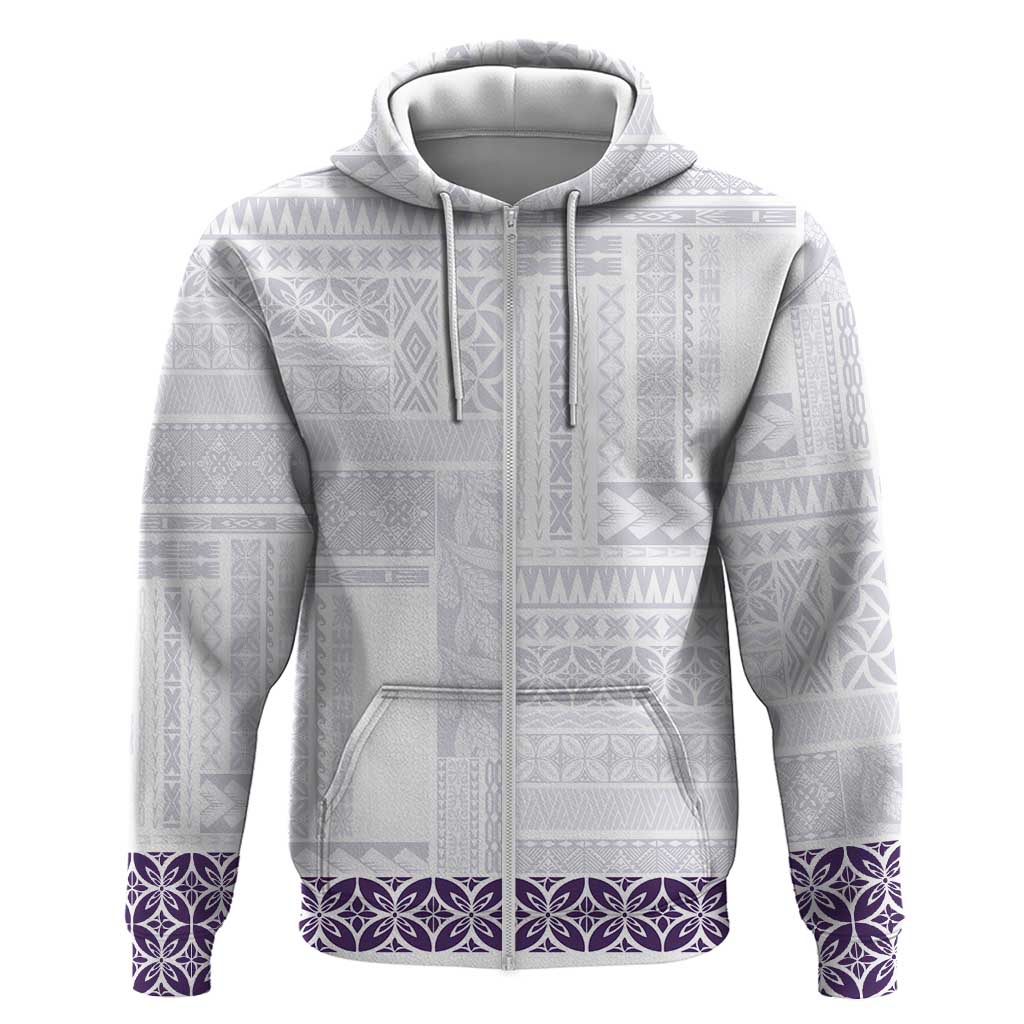 Samoa Siapo Purple Trimmed Zip Hoodie Samoa White Sunday LT01 Zip Hoodie Purple - Polynesian Pride