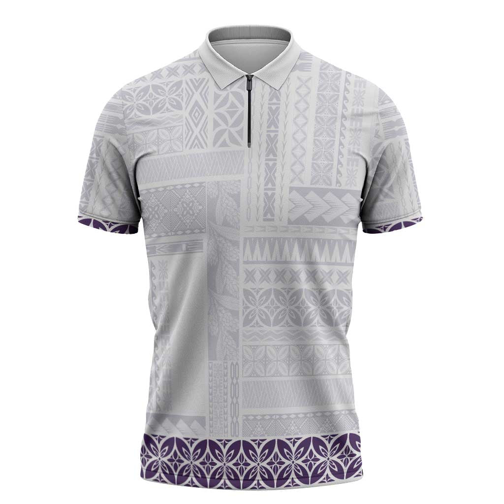 Samoa Siapo Purple Trimmed Zipper Polo Shirt Samoa White Sunday LT01 Purple - Polynesian Pride