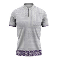 Samoa Siapo Purple Trimmed Zipper Polo Shirt Samoa White Sunday LT01 Purple - Polynesian Pride